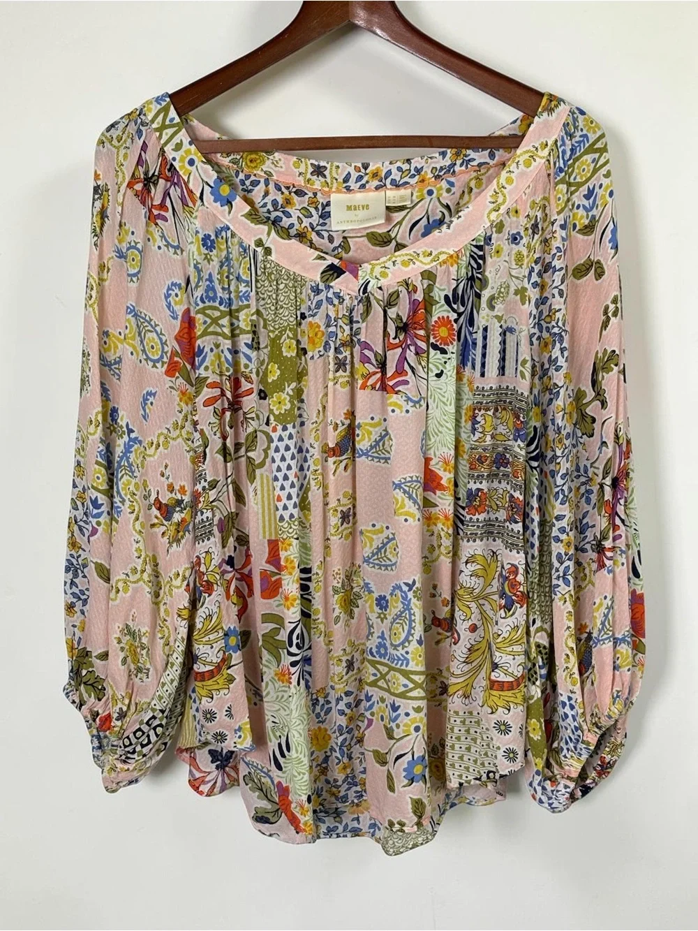 Anthropologie Maeve Boswell Patchwork Floral Blouse Size 14 - Picture 4 of 11
